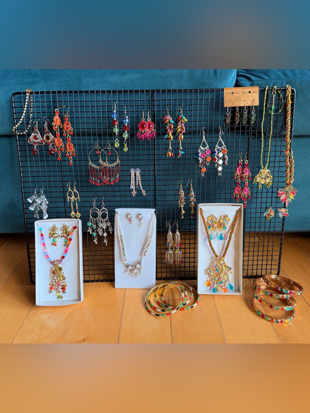 Colorful Multi-Color Beaded Statement Necklace and Earrings Set